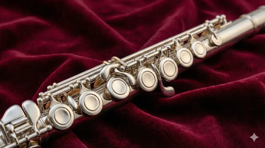 Bordo kadife üzerinde başlangıç seviyesi gümüş kaplama yan flüt