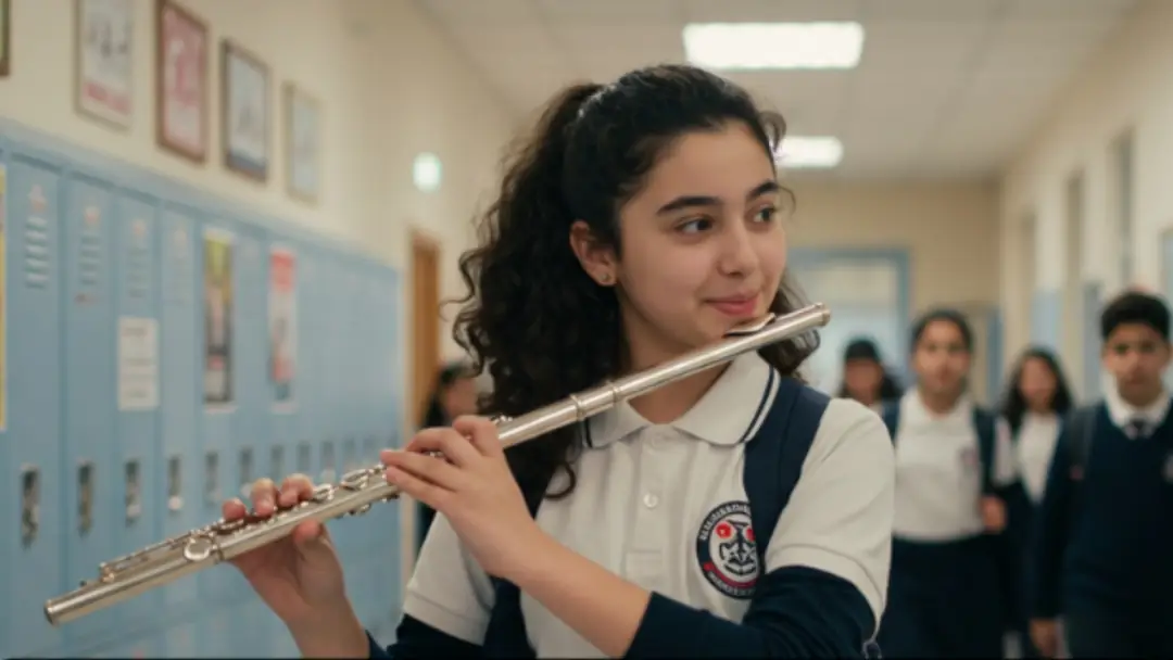yan flüt çalan öğrenci
