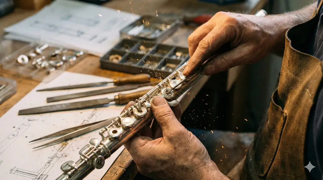 Yan flüt üretimini gösteren bir işçilik fotoğrafı