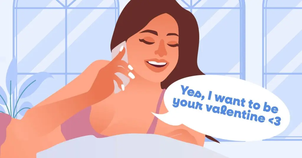 Telefonda konuşan ve son dakika gelen bir Sevgililer Günü randevusunu kabul eden heyecanlı kadın.