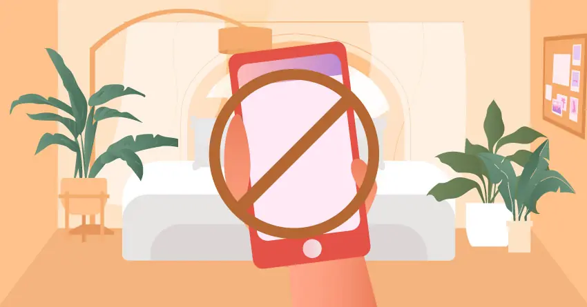 Dijital Detoks: Partnerinizle kaliteli zaman geçirmek ve dikkatinizi birbirinize vermek için yatak odasında telefon kullanımını durduran bir dijital detoks uyarısı.