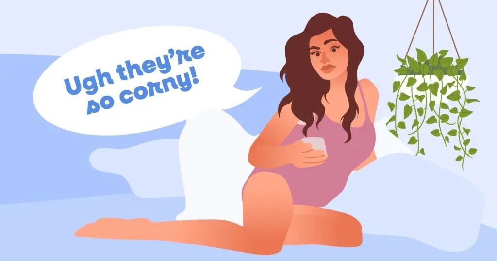 Sosyal medyadaki romantik paylaşımlardan sıkılan ve telefonuna bıkkınlıkla bakan kadın.