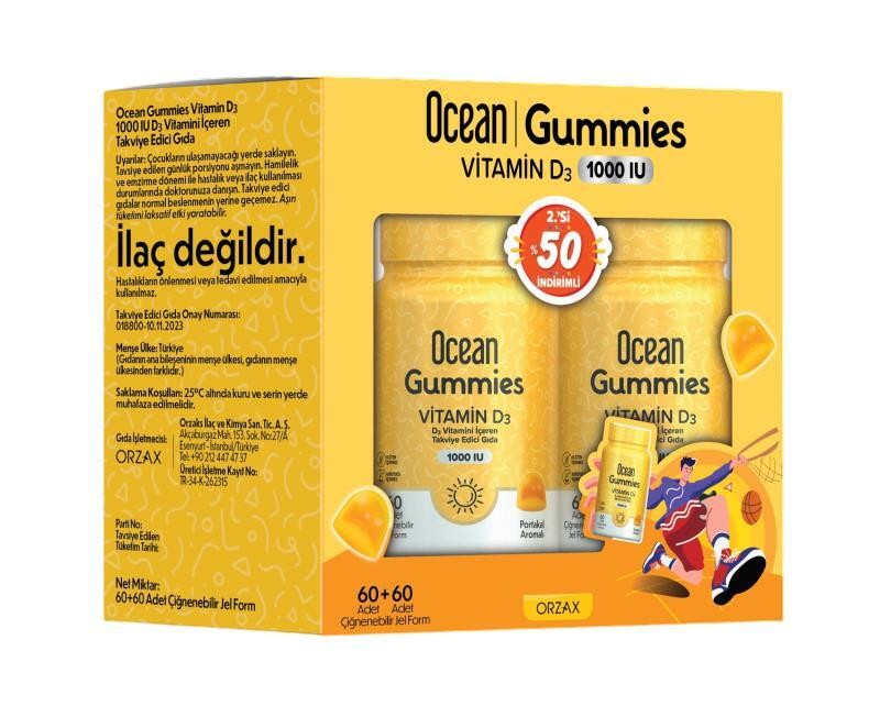 Ocean Gummies D3 Portakal Aromalı 60 Çiğnenebilir Jel form 2%50 İndirimli