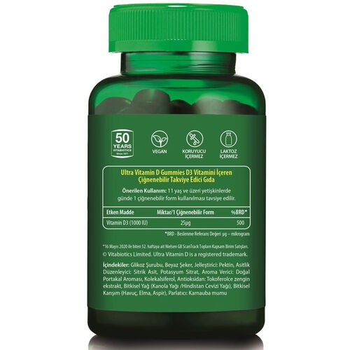 Vitabiotics Ultra Vitamin D Gummies 1000 IU 50 Vegan Kapsül