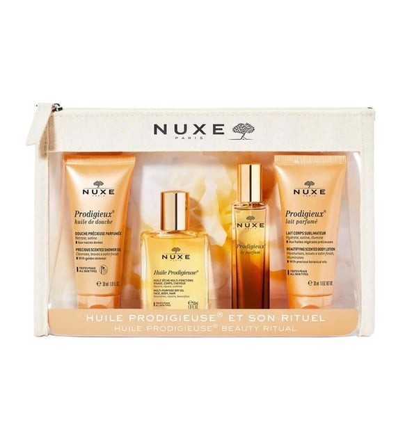 Nuxe Huile Prodigieuse Beauty Ritual Seyahat Kiti - Duş Yağı + Kuru Yağ + Parfüm + Vücut Sütü