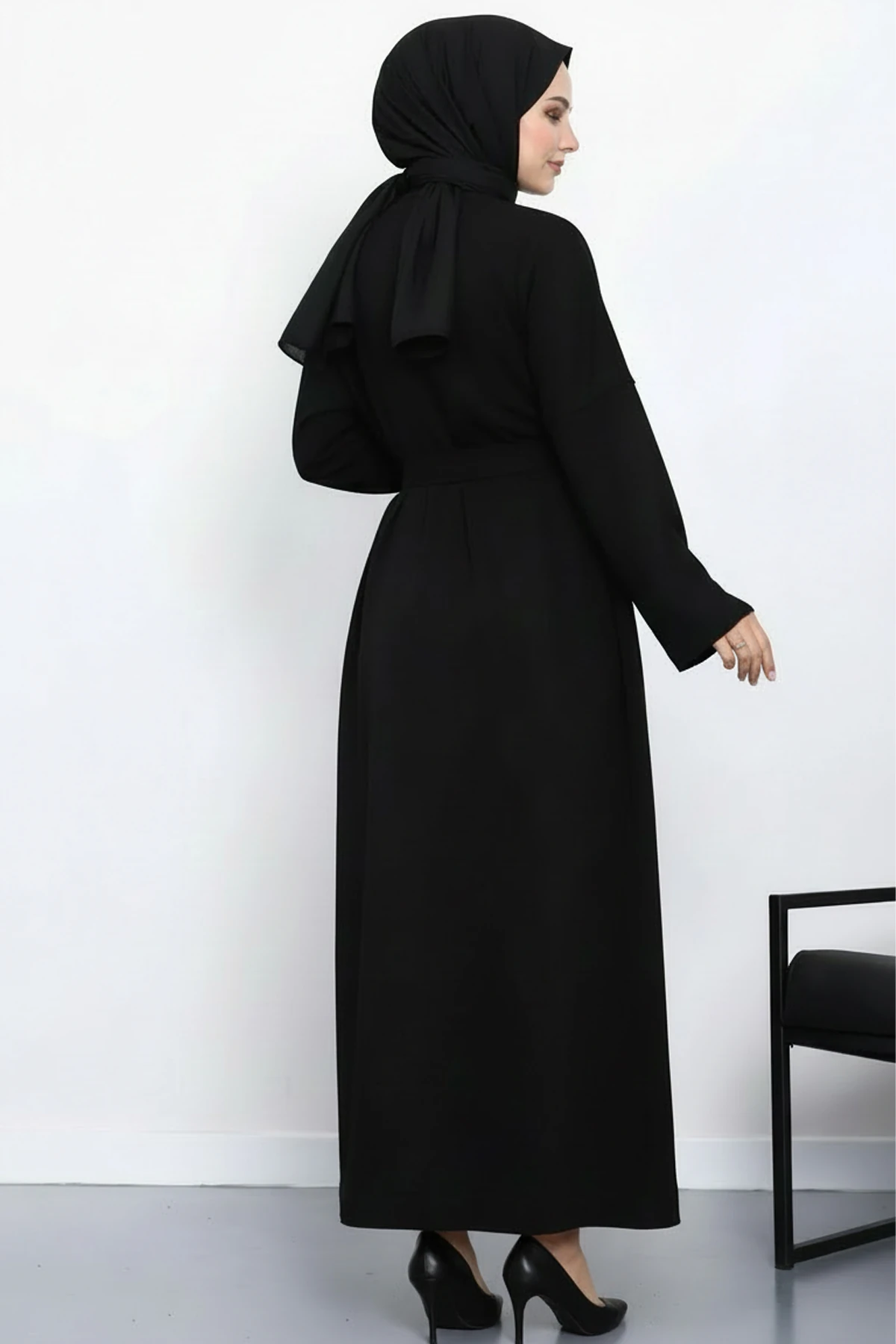 Kadın Üç İplik Kuşaklı Cepli Tesettür Elbise