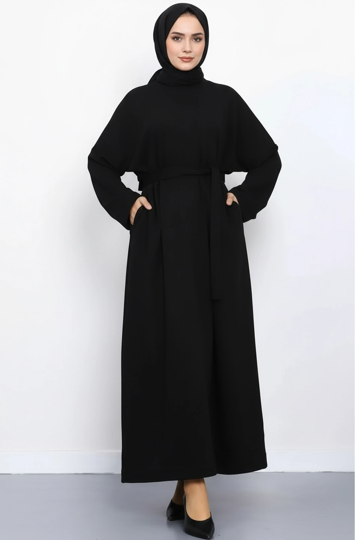 Kadın Üç İplik Kuşaklı Cepli Tesettür Elbise image