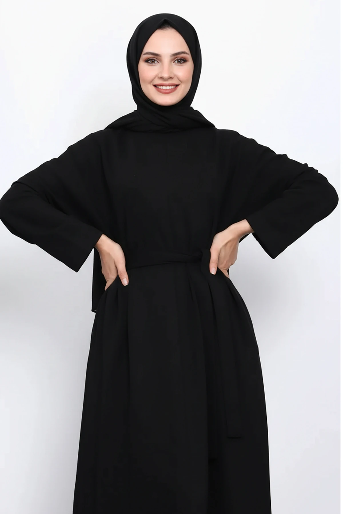Kadın Üç İplik Kuşaklı Cepli Tesettür Elbise