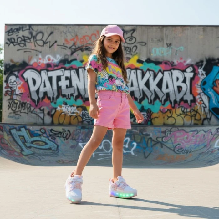 2026 Pembe Işıklı Patenli Ayakkabı