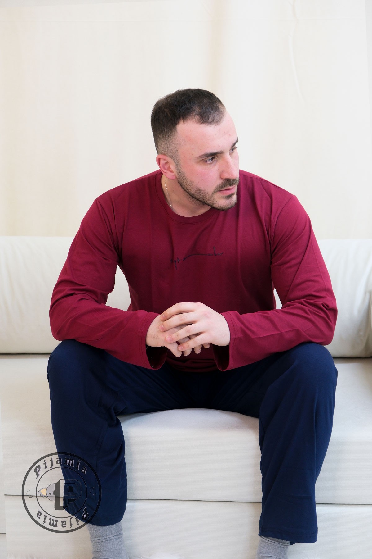 KIRMIZI LACİVERT UZUN KOL ERKEK PİJAMA TAKIMI