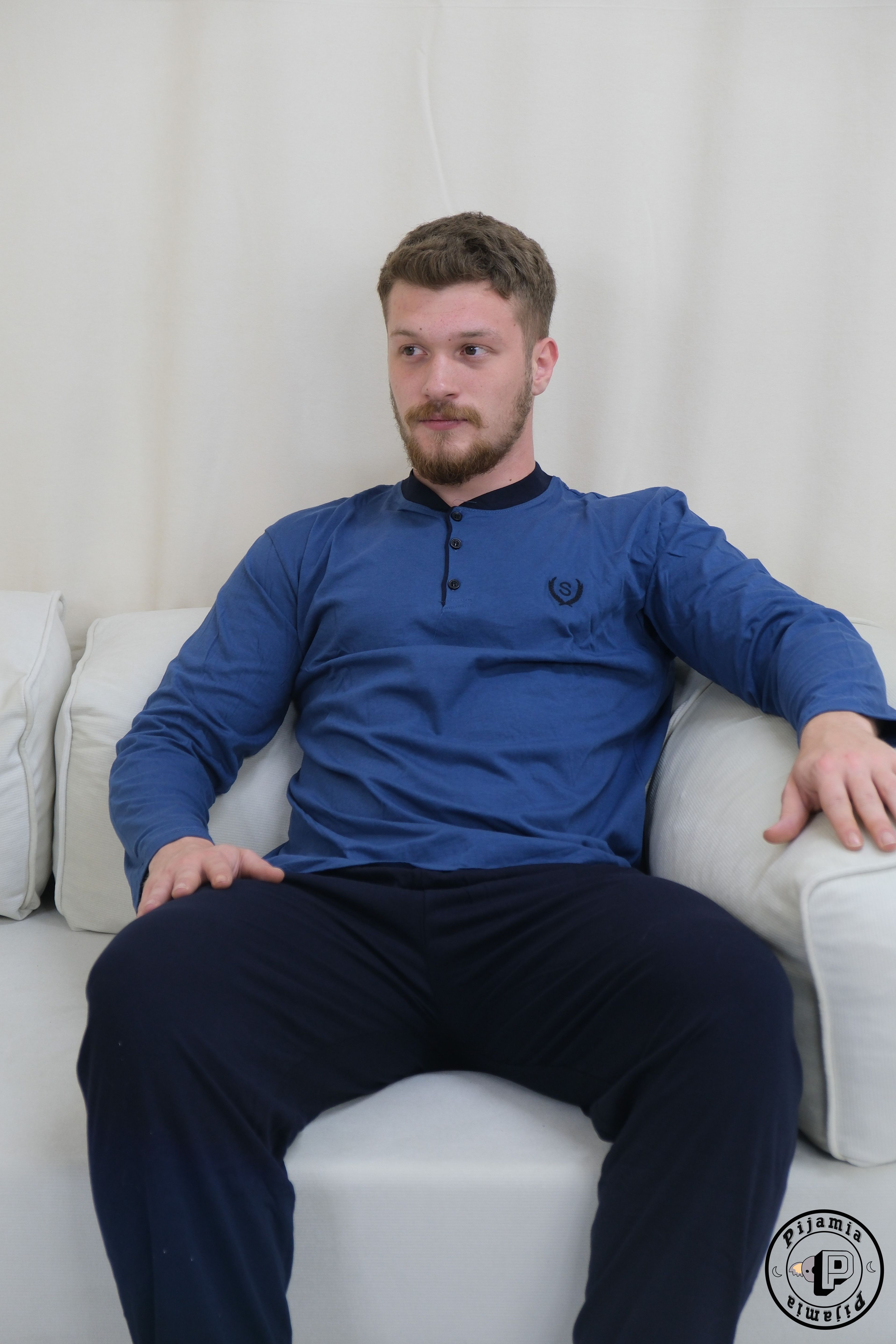 MAVİ DÜĞMELİ UZUN KOL ERKEK PİJAMA TAKIMI