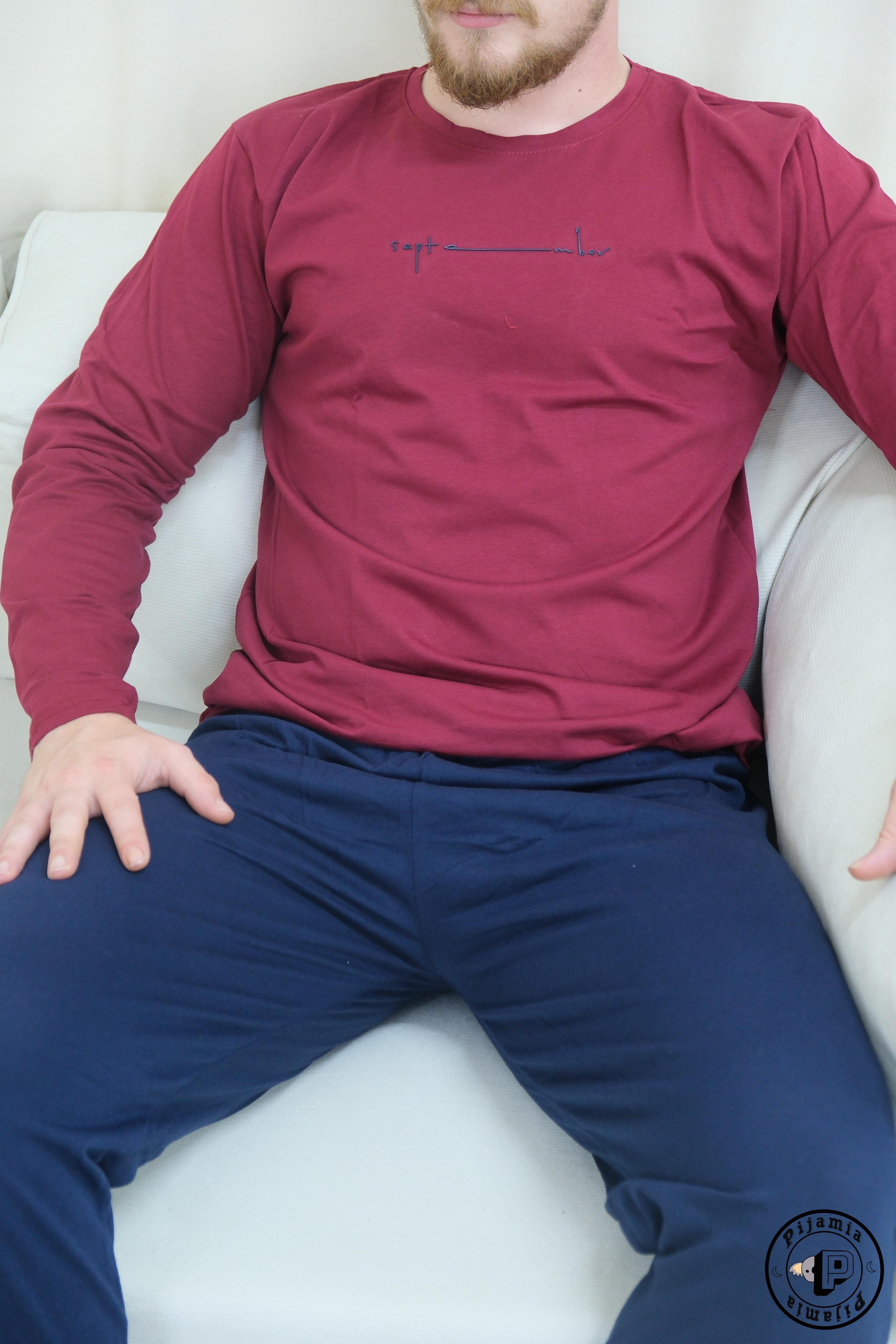 KIRMIZI LACİVERT UZUN KOL ERKEK PİJAMA TAKIMI