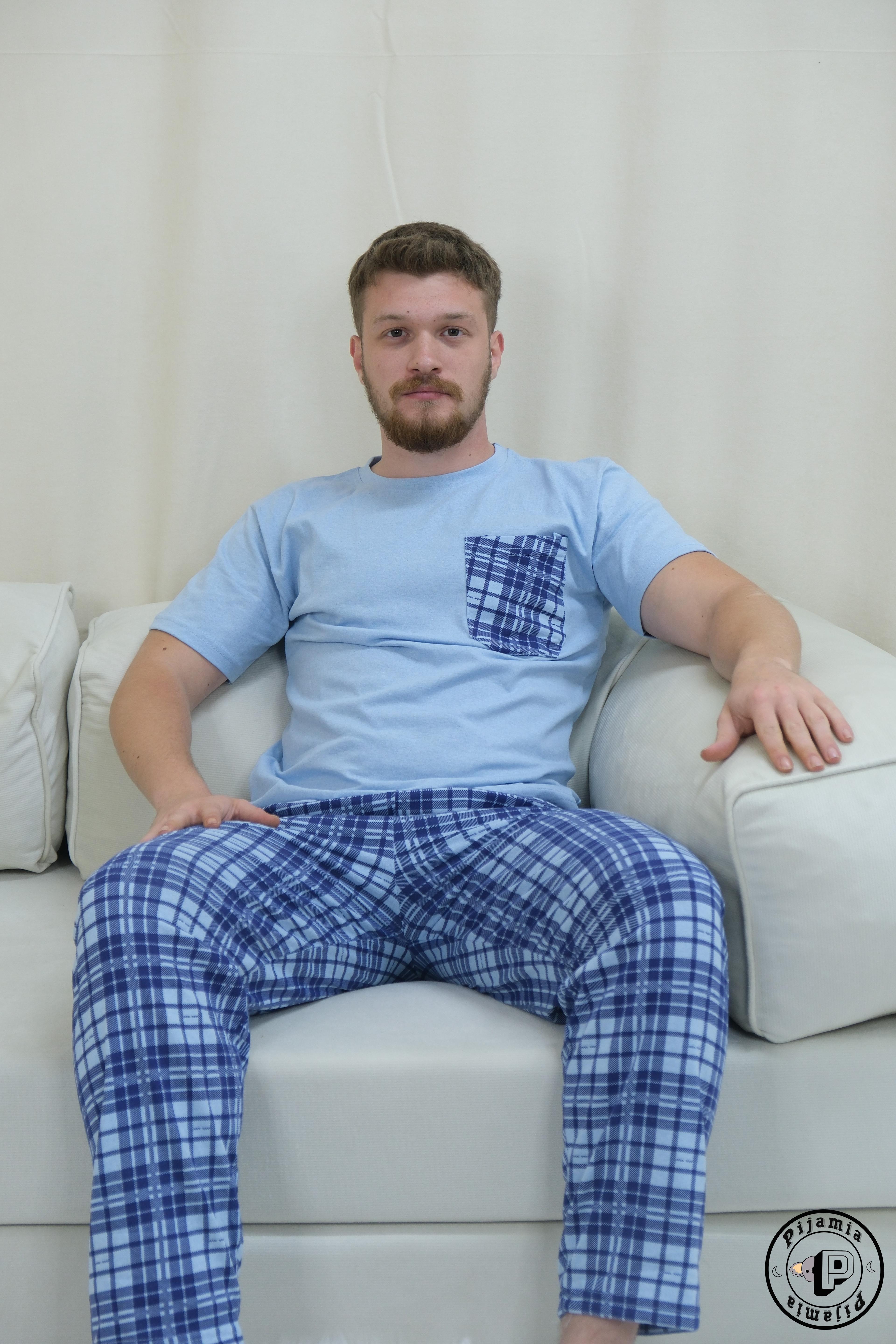 AÇIK MAVİ EKOSE DESENLİ KISA KOL ERKEK PİJAMA TAKIMI