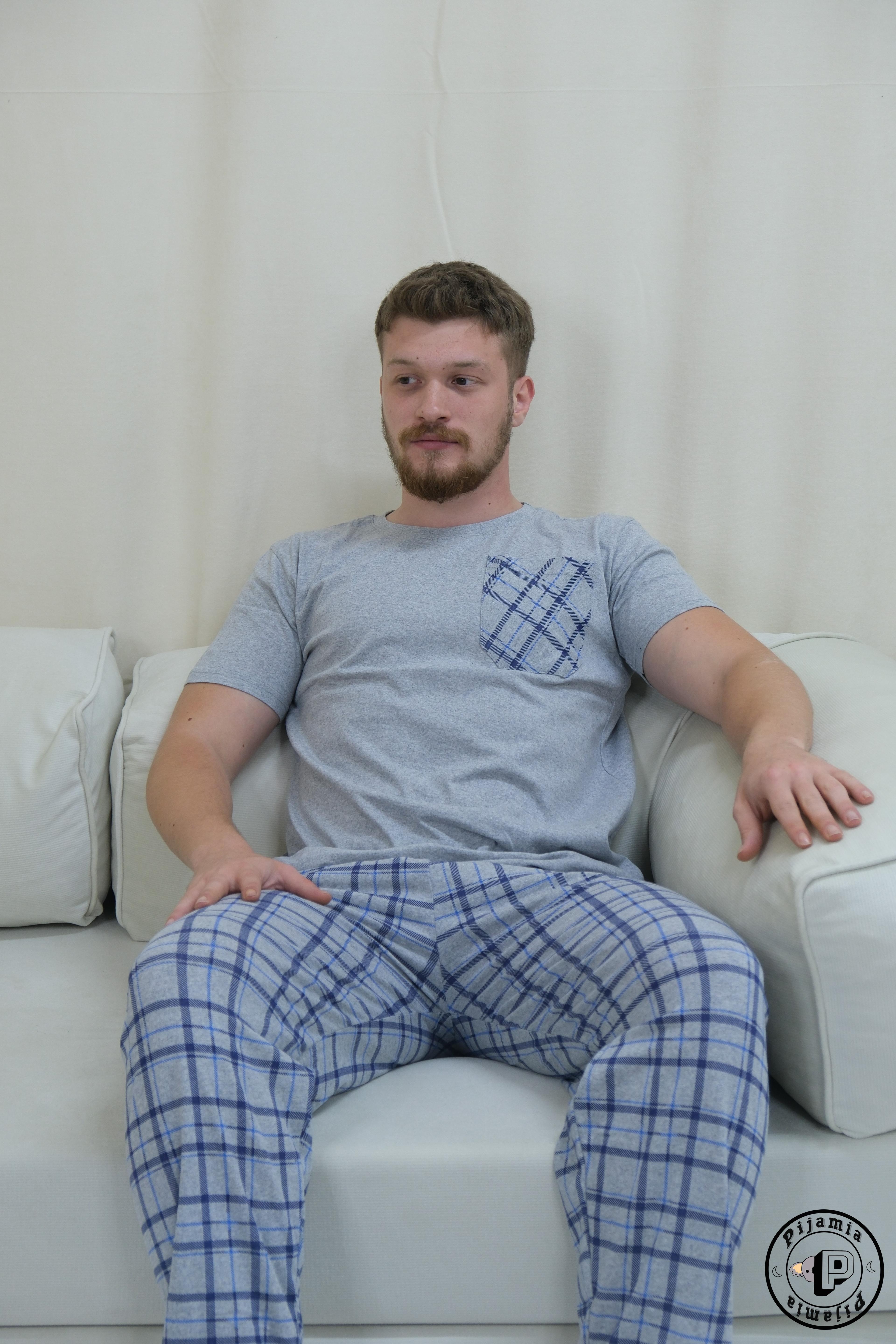AÇIK GRİ EKOSE DESENLİ KISA KOL ERKEK PİJAMA TAKIMI 