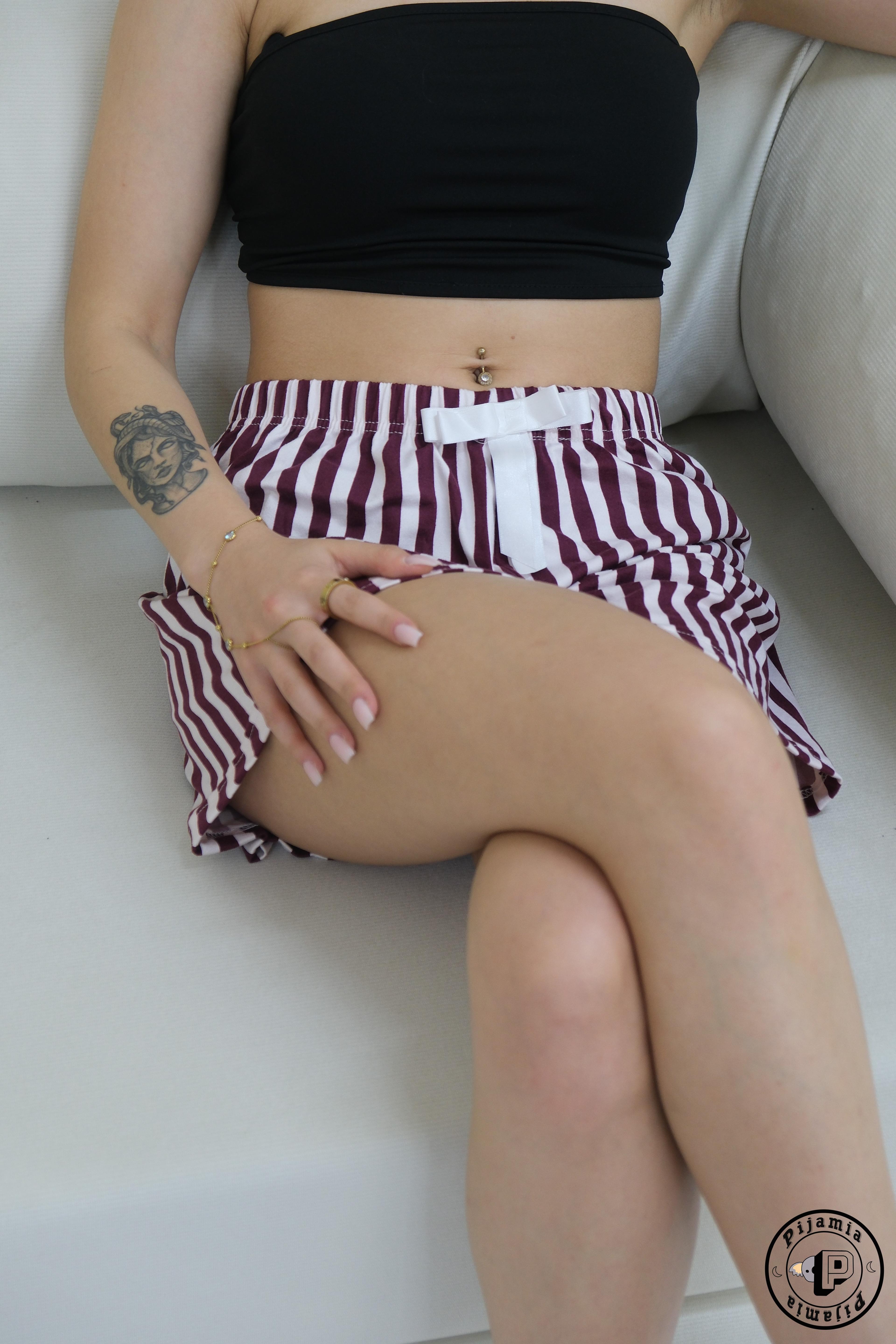 LİLA ÇİZGİ DESENLİ ŞORT KADIN PİJAMA ALTI