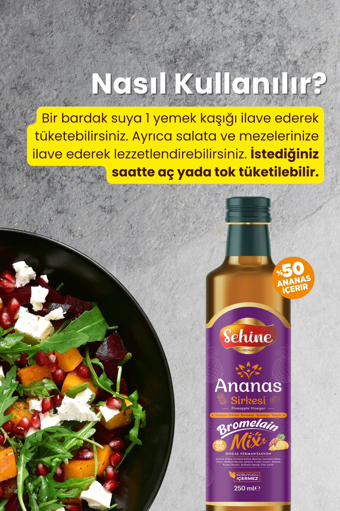 Ananas Sirkesi, Bromelain Mix, Doğal Fermantasyon 250 ml
