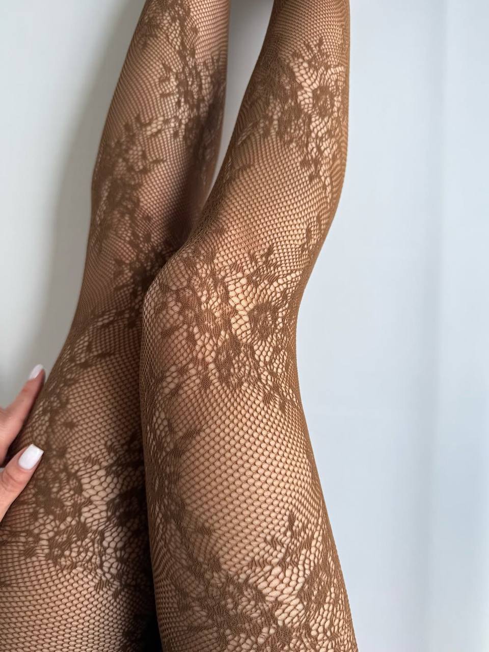 Taba Çiçek Desenli File Külotlu Çorap