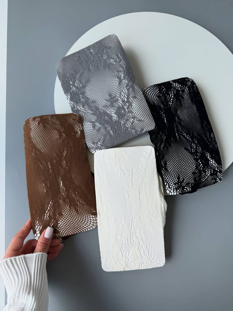 Taba Çiçek Desenli File Külotlu Çorap