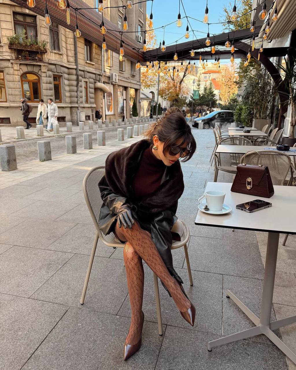 Kahverengi Leopar Desenli File Külotlu Çorap