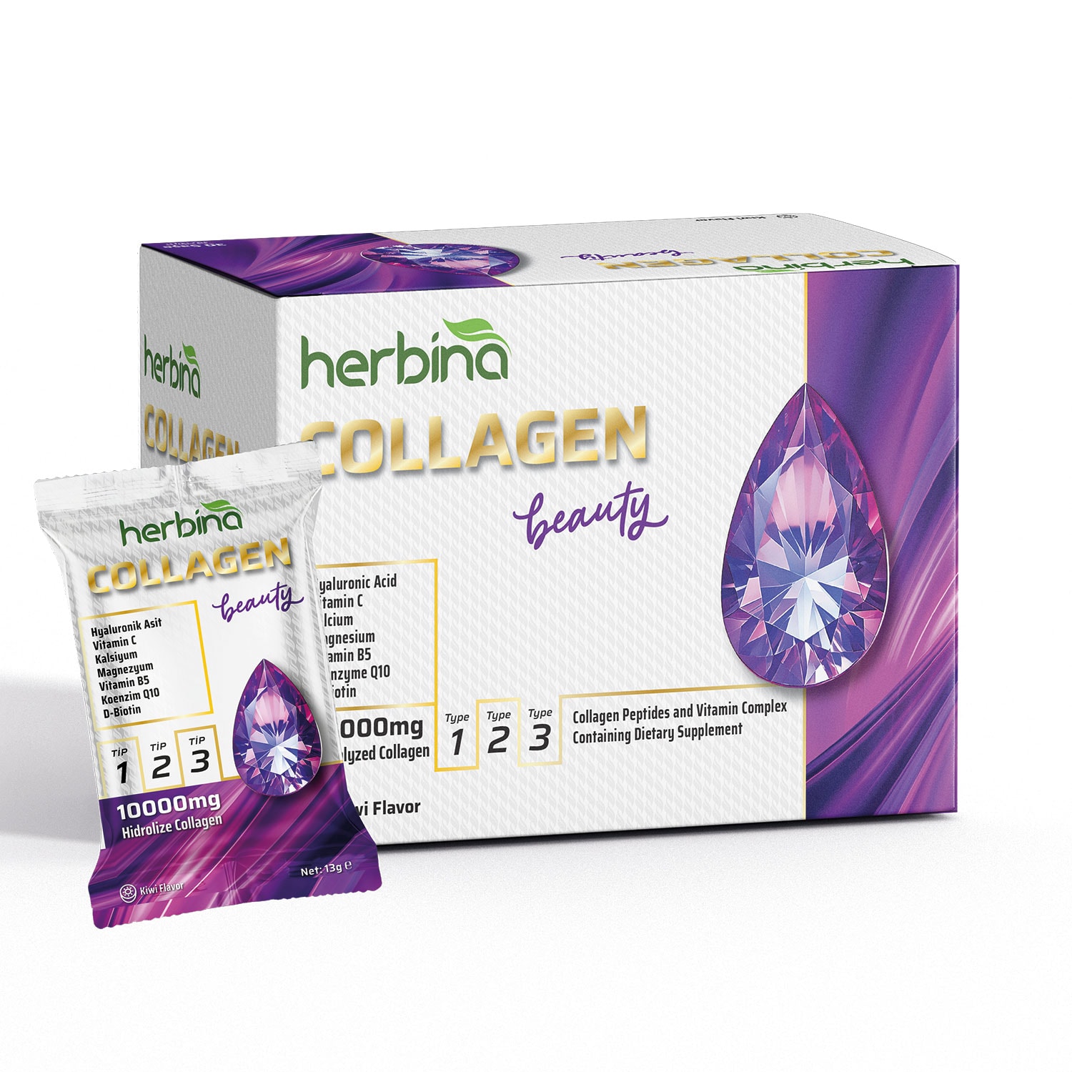 Tip 1-2-3 Kolajen, Karışımı Kivi Aromalı 30'lu Kutu
