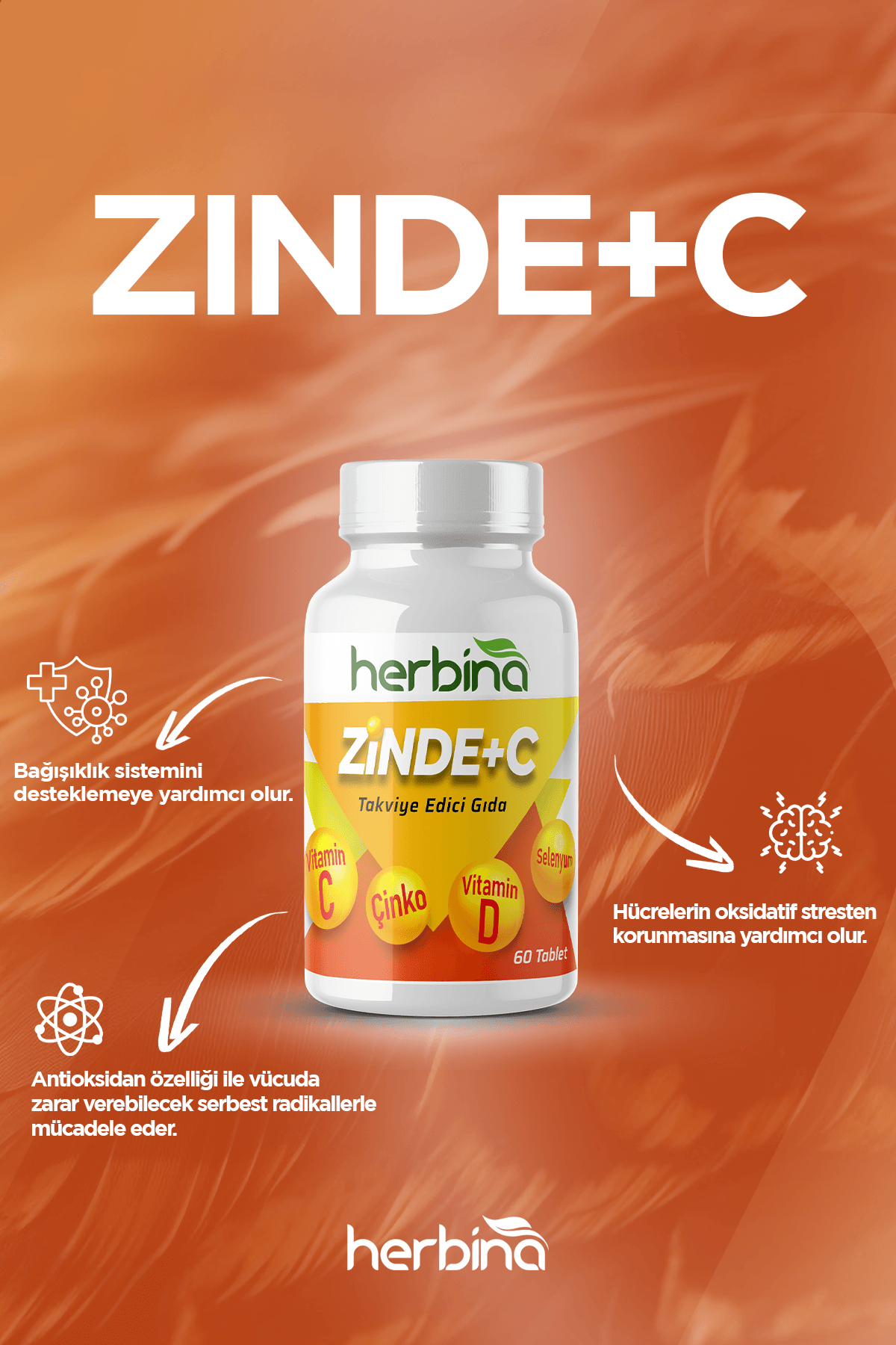 ZİNDE+C VİTAMİN C,ÇİNKO,VİTAMİN D, SELENYUM 60 TABLET