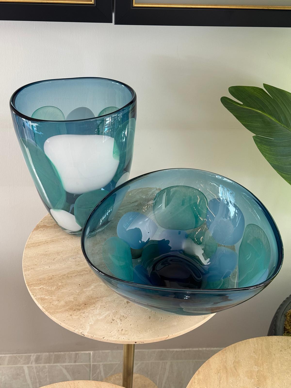 Mavi Yeşil Beyaz Cam Kase