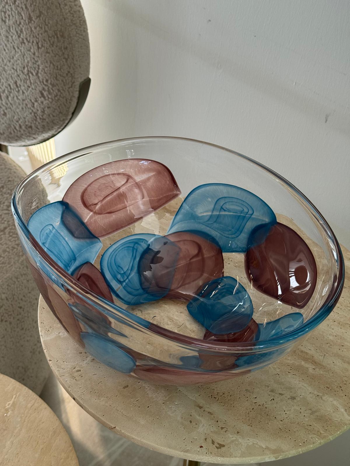 Fuşya Mavi Cam Kase