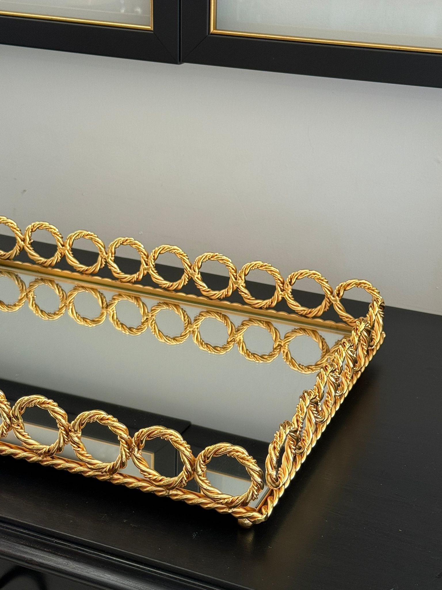 Gold Zincir Halkalı Dikdörtgen Tepsi 