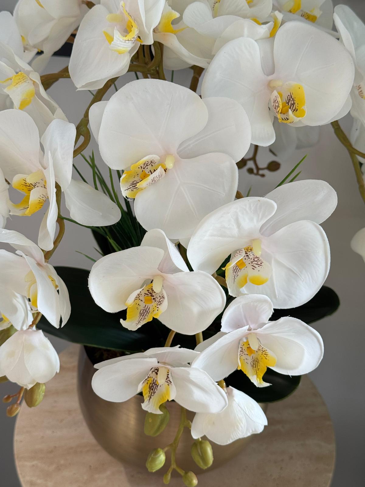 Eskitme Japon Vazoda Beyaz Islak Lux 5 Dal Orkide Aranjmanı