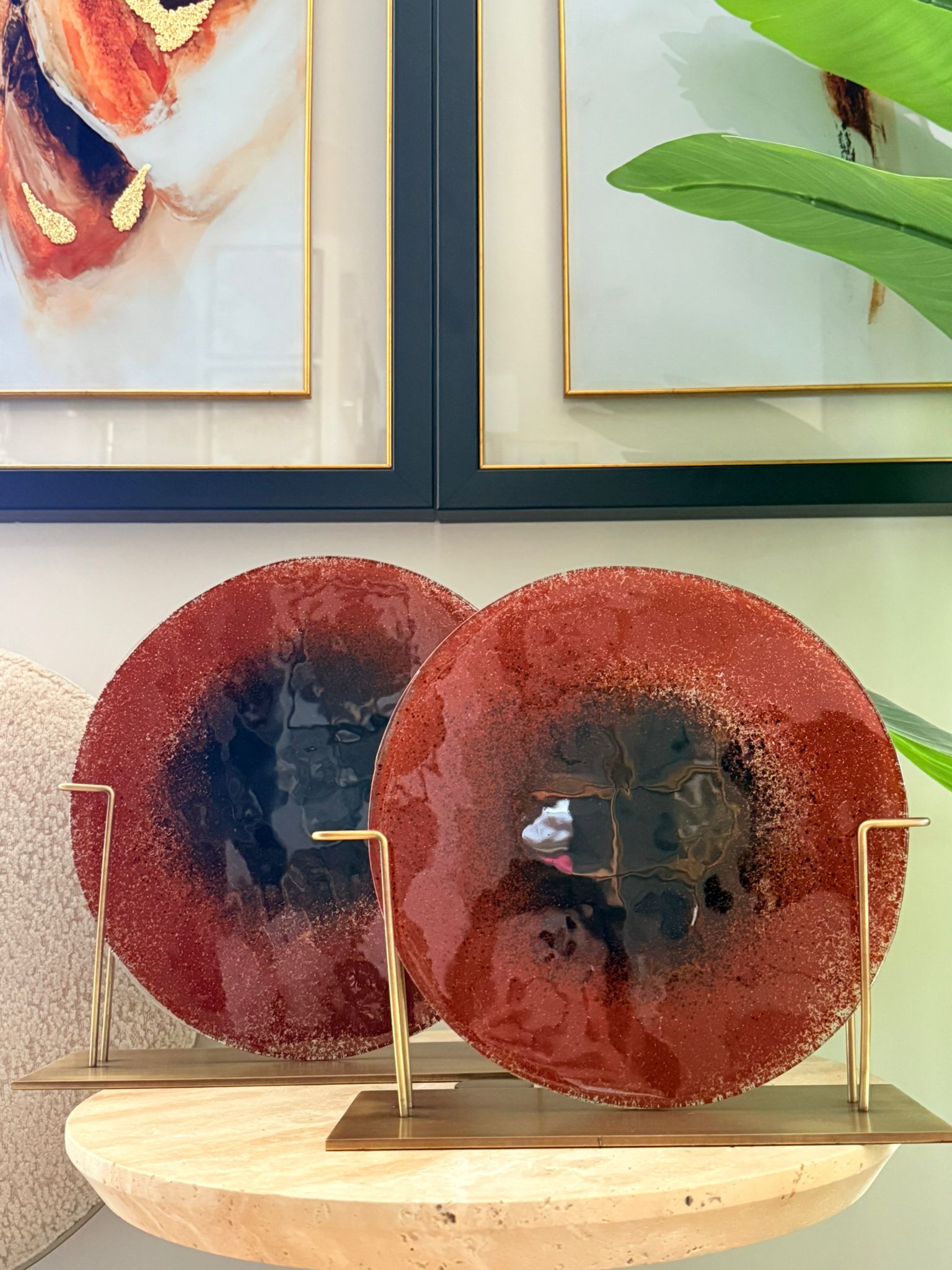 Metal Kaldeli Kahverengi Siyah Cam Disk 2li