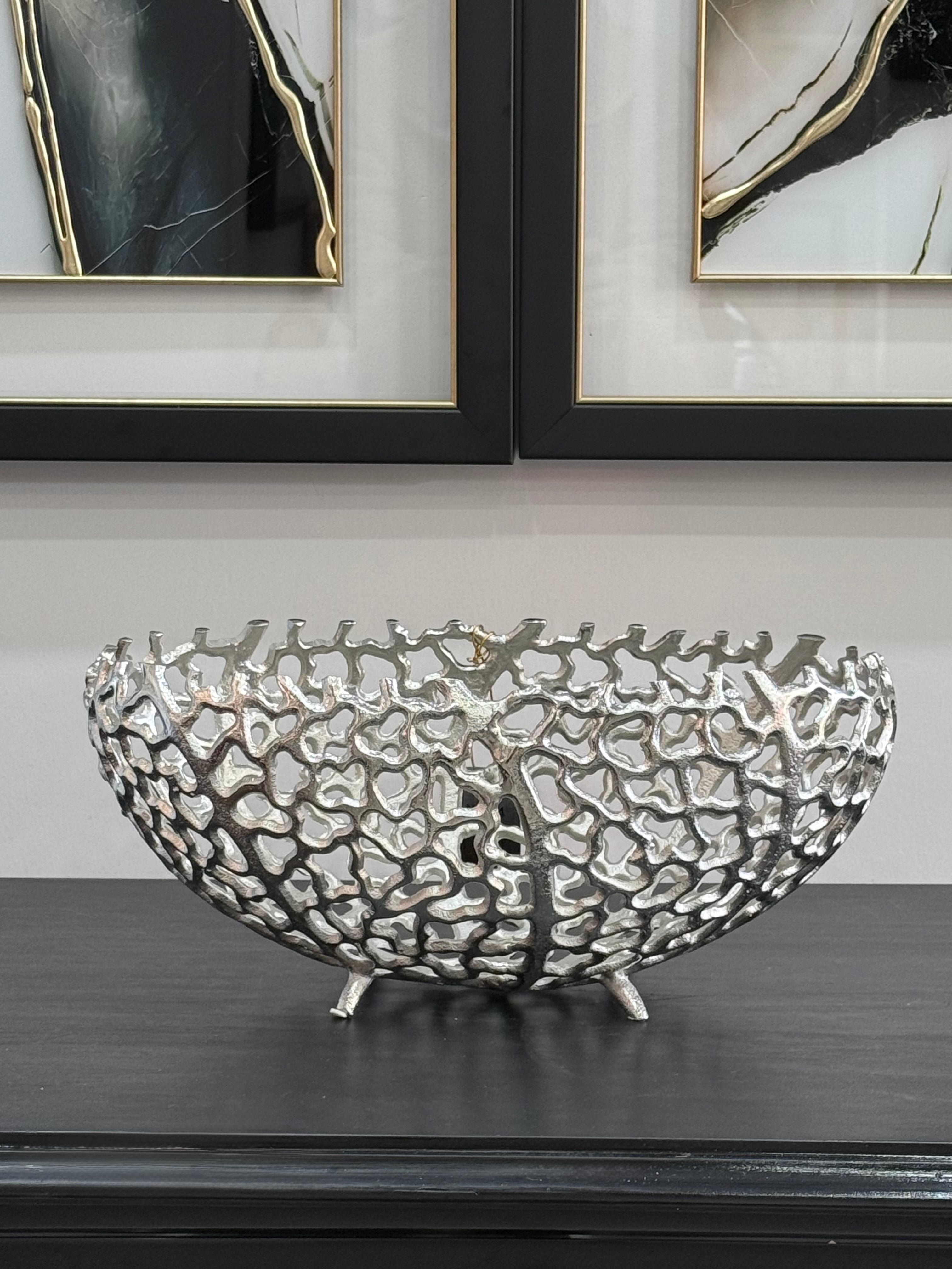 Döküm Kase Desenli Oval Gümüş Büyük