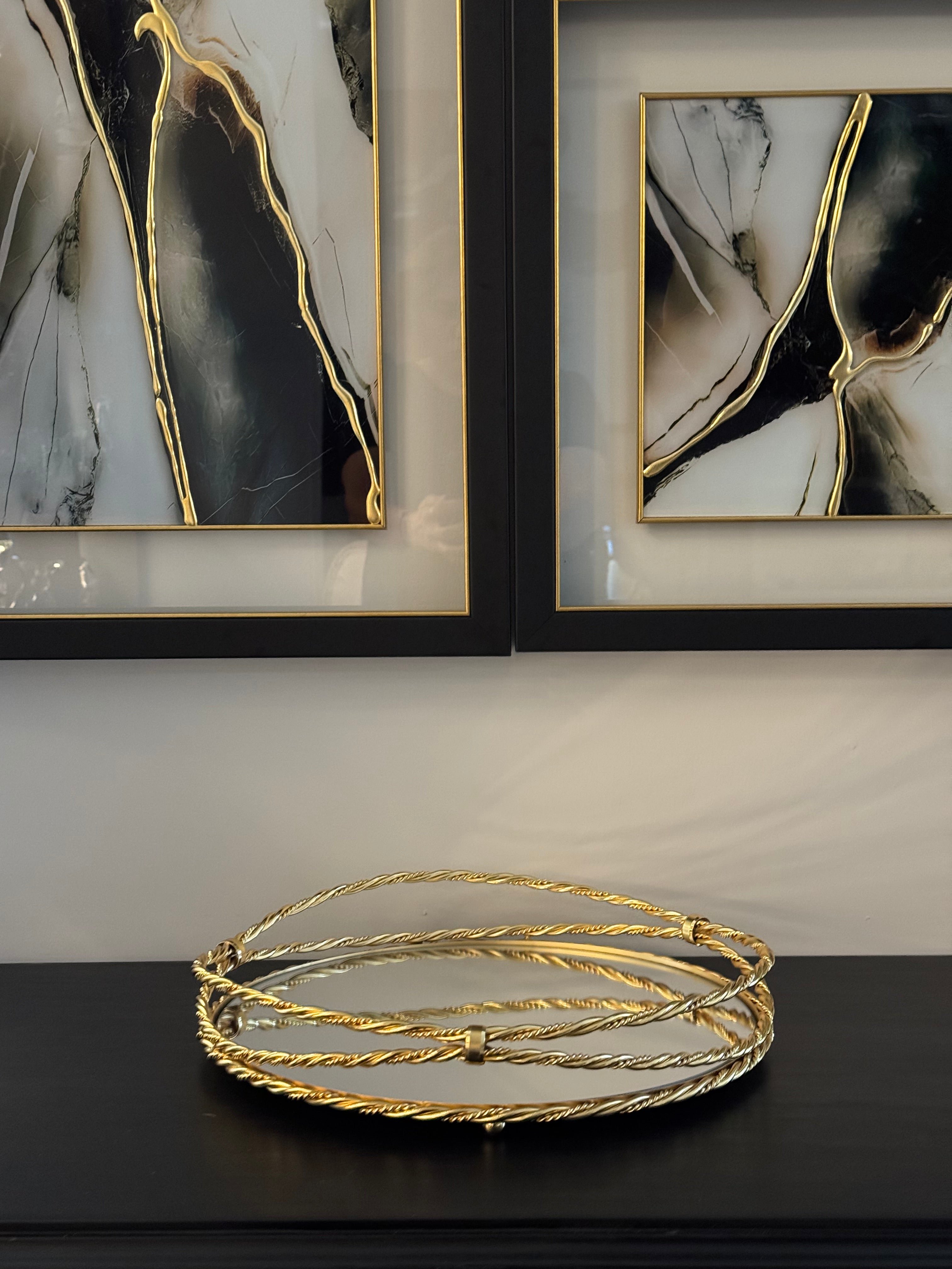 Yuvarlak Gold Katlı Burgu Tepsi