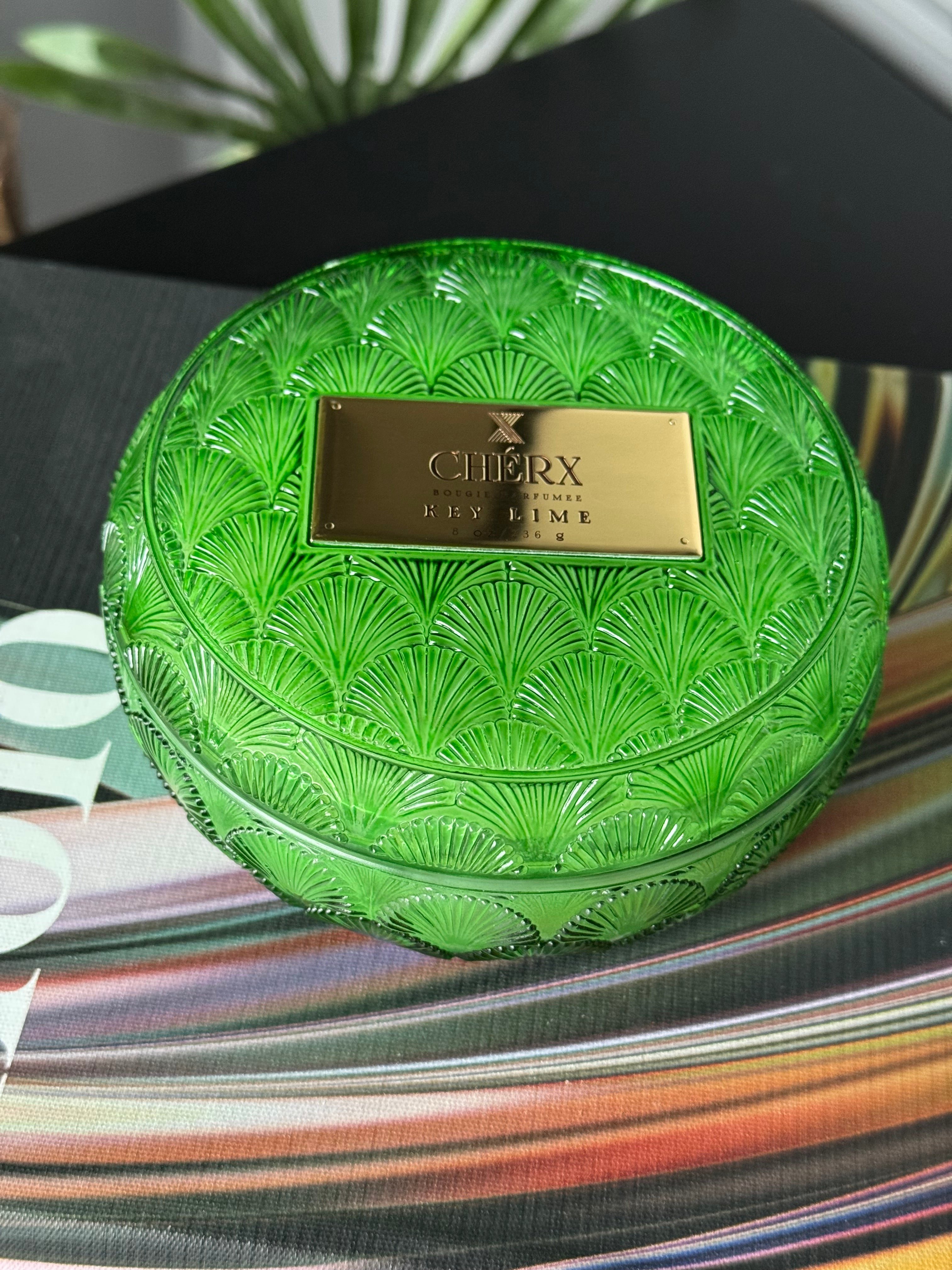 Kokulu Cherx Kabartmalı Cam Kase Mum Key Lime Yeşil