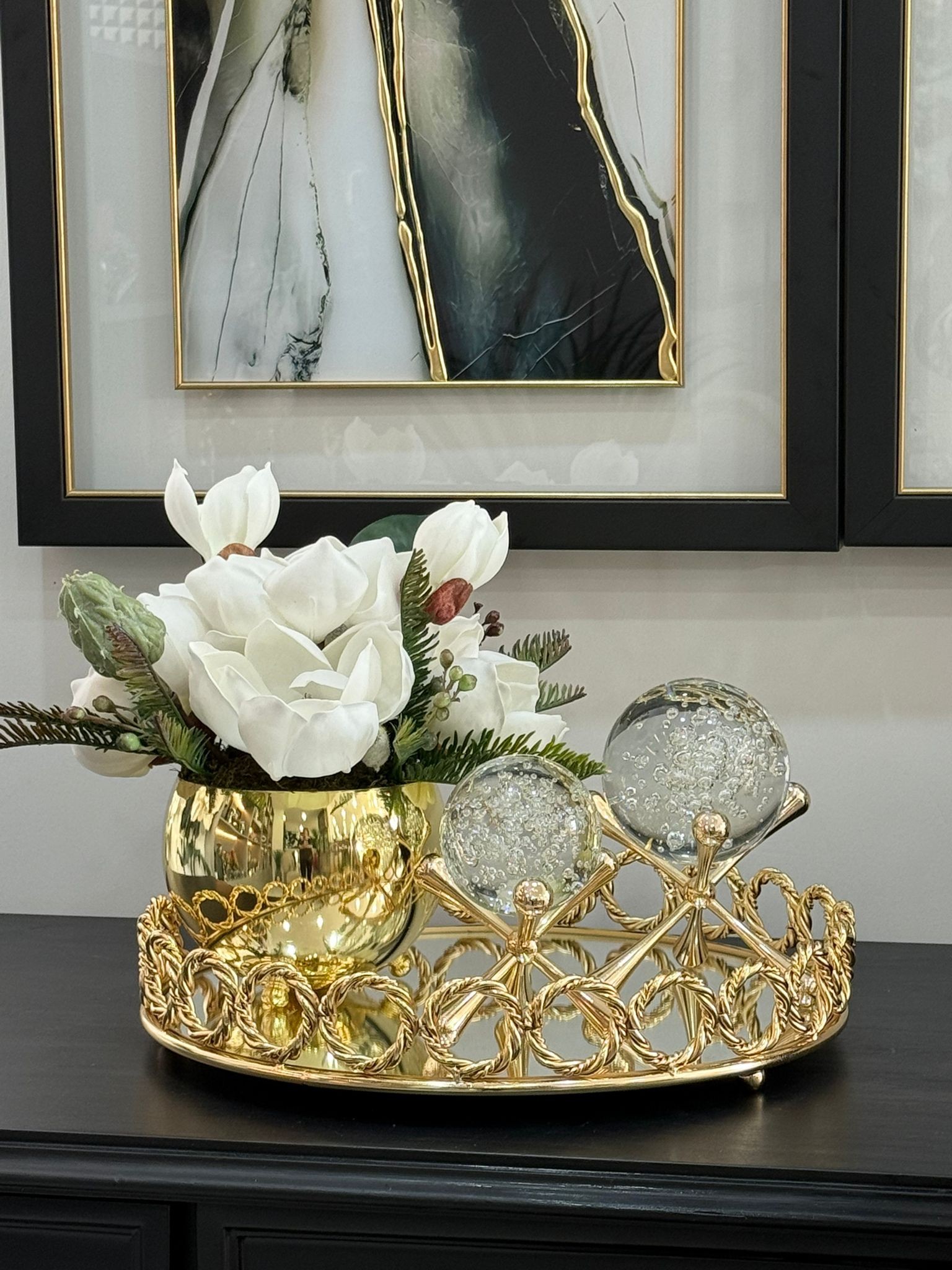 Gold Halkalı Burgu Yuvarlak Tepsi