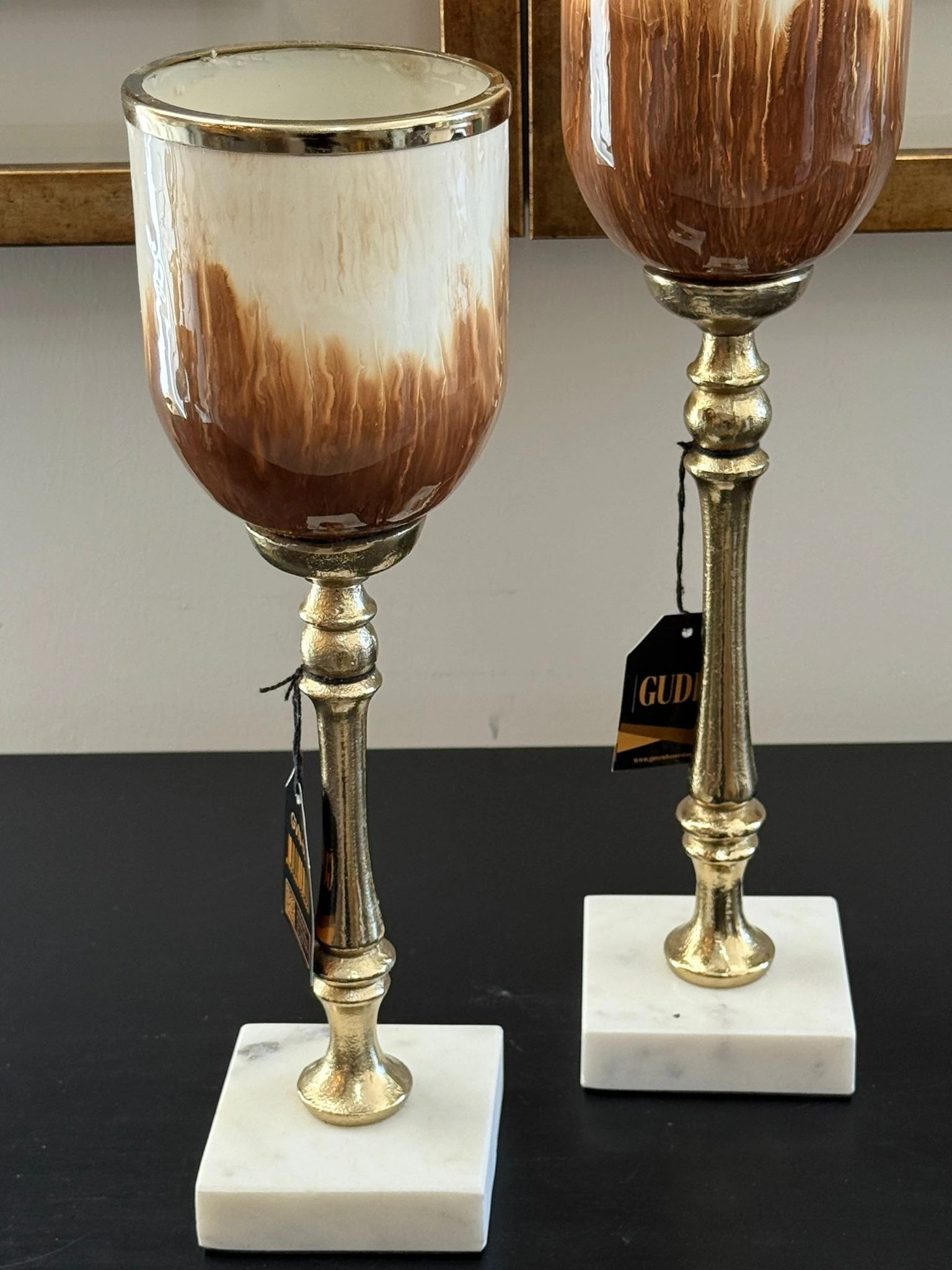 Mermer Kaideli İthal Döküm Ayaklı Cam Mumluk 2li 