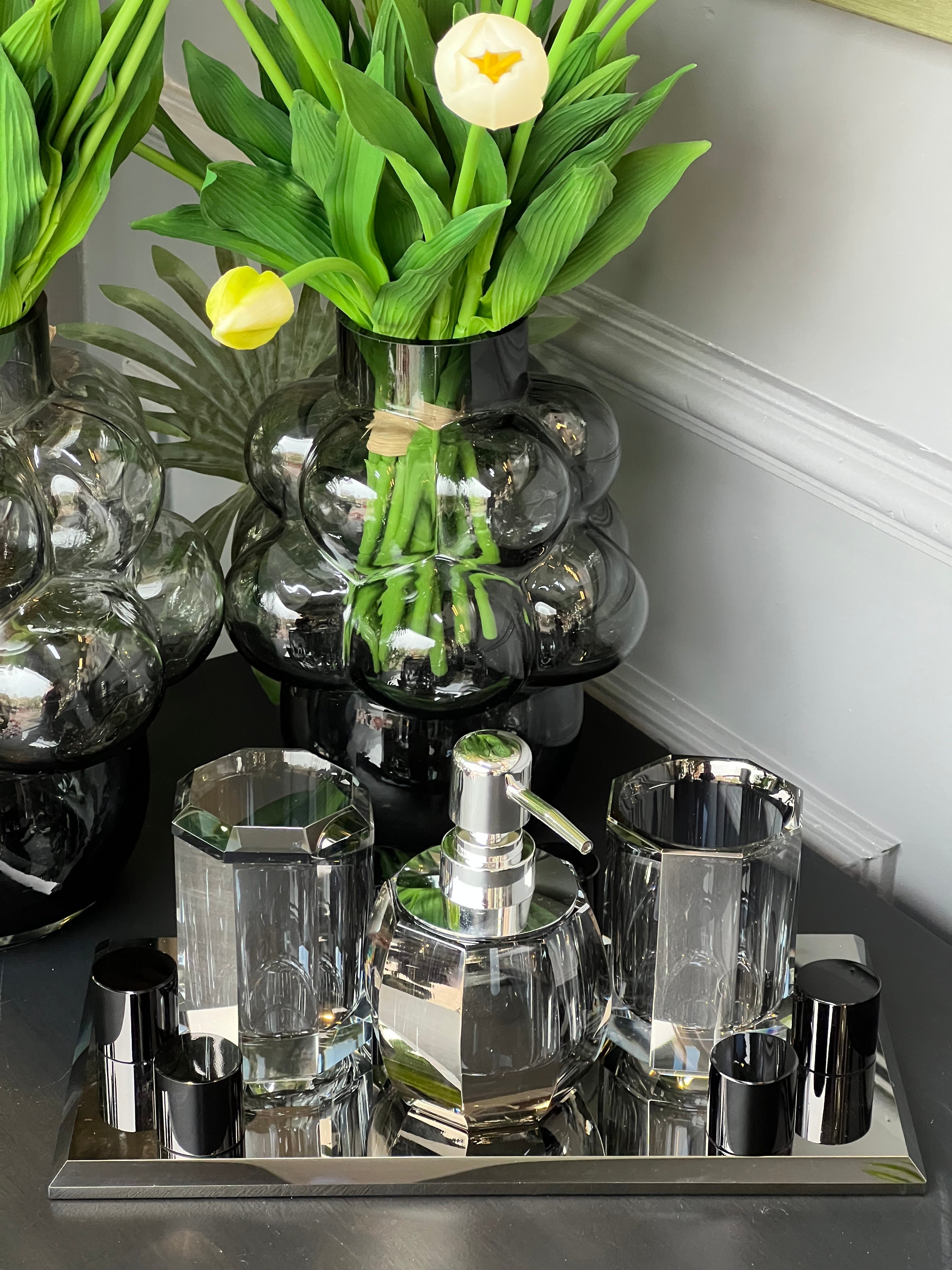 Lux Kristal Füme Gümüş  Banyo Takımı 4 Parça