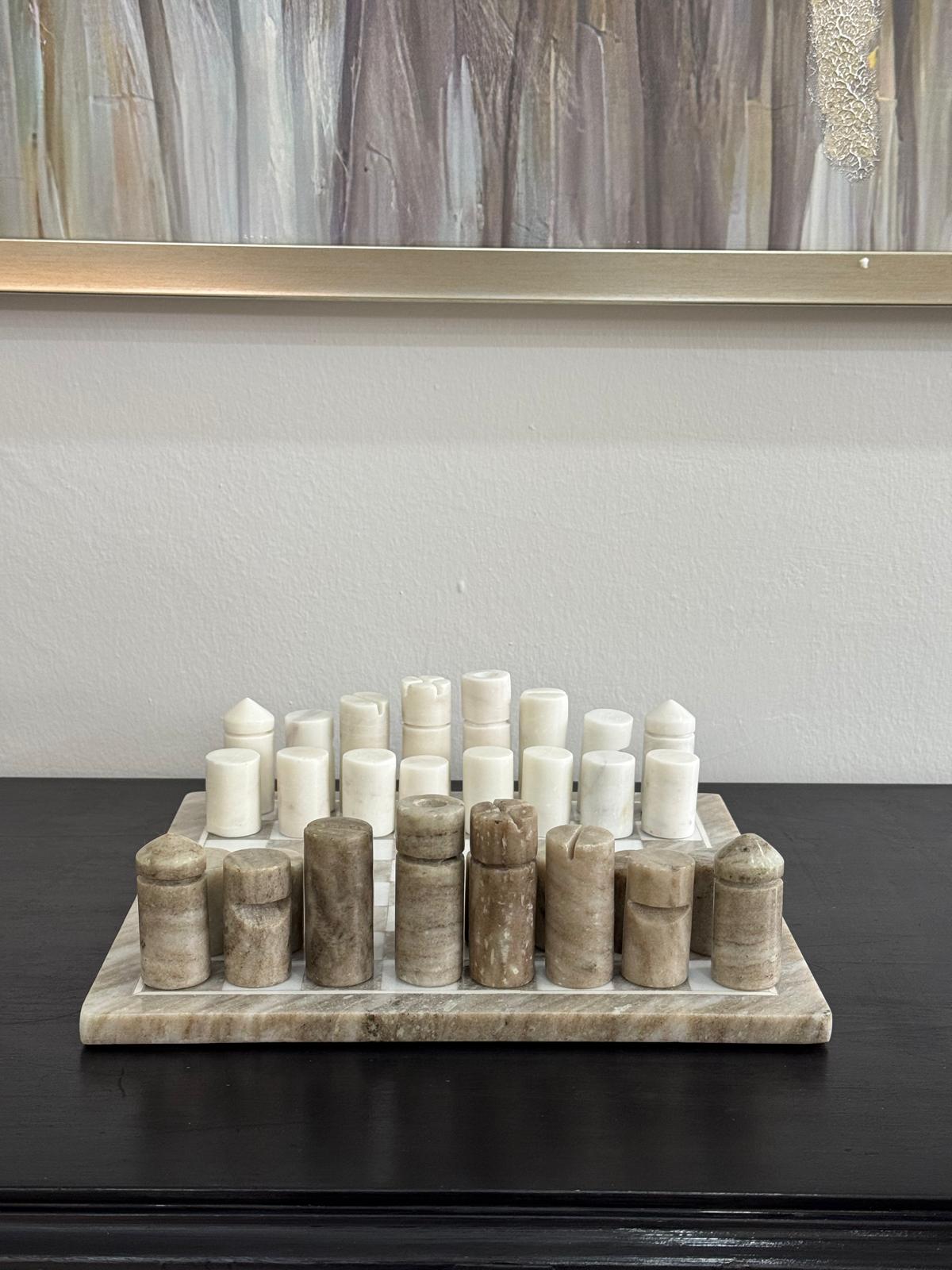 Mermer Beyaz Bej Satranç Takımı