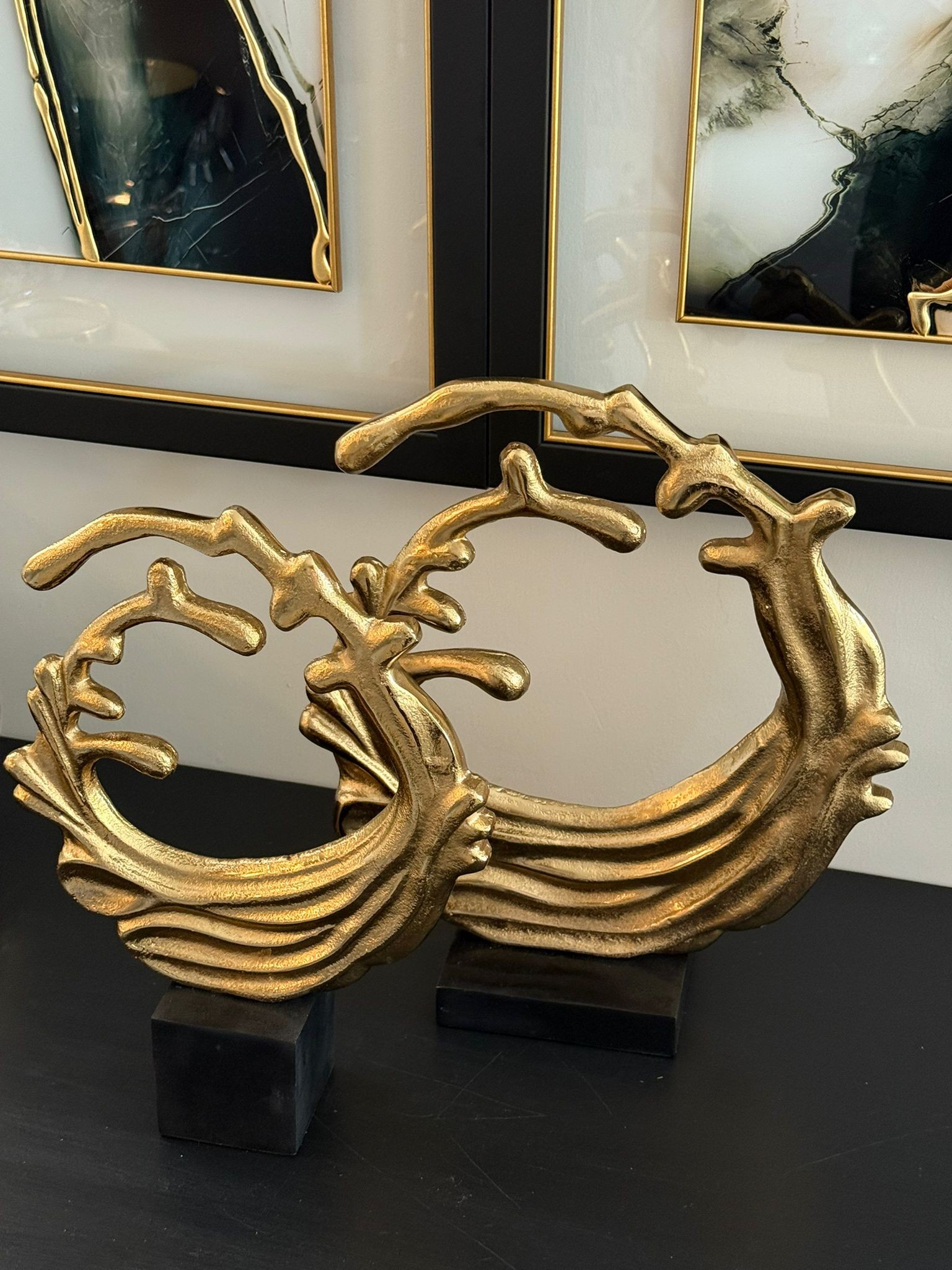 Mermer Kaideli Döküm Gold Soyut Obje 2li