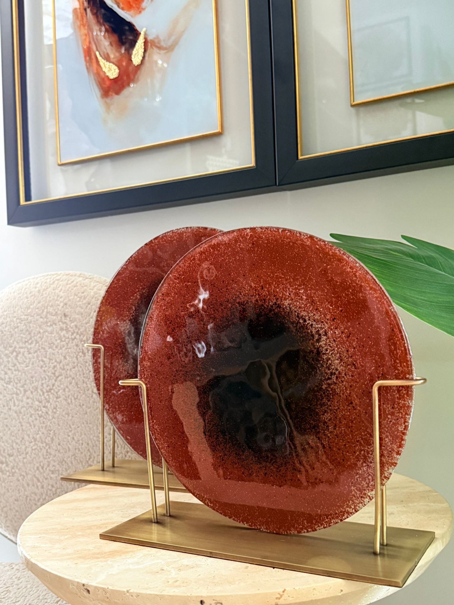 Metal Kaldeli Kahverengi Siyah Cam Disk 2li