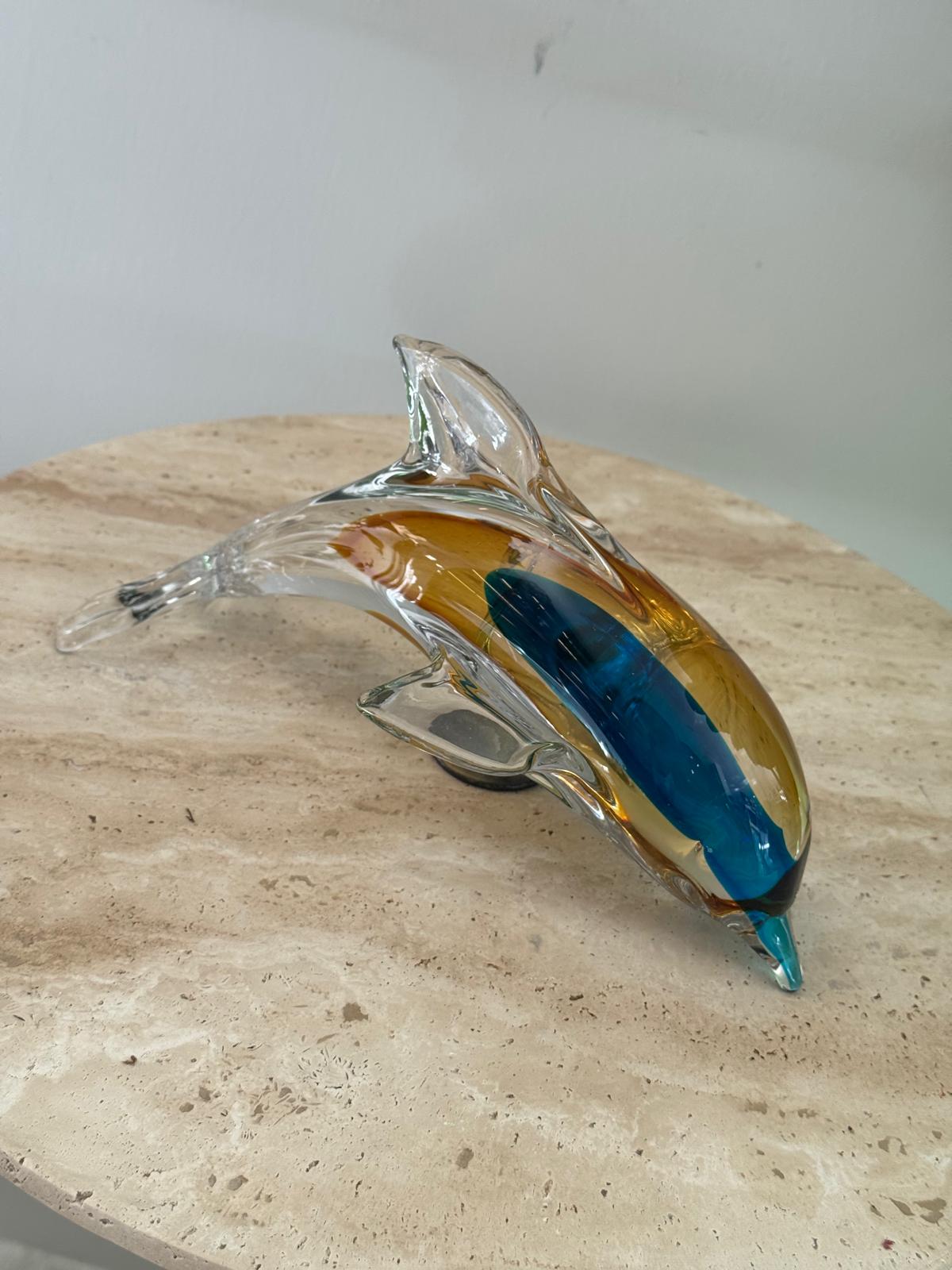 Amber Turkuaz Mavi Cam Yunus Dekoratif Obje