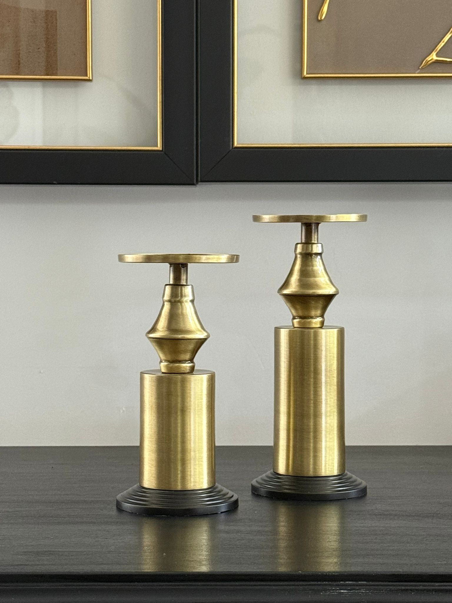 Eskitme Siyah Ayaklı  Şamdan 2li