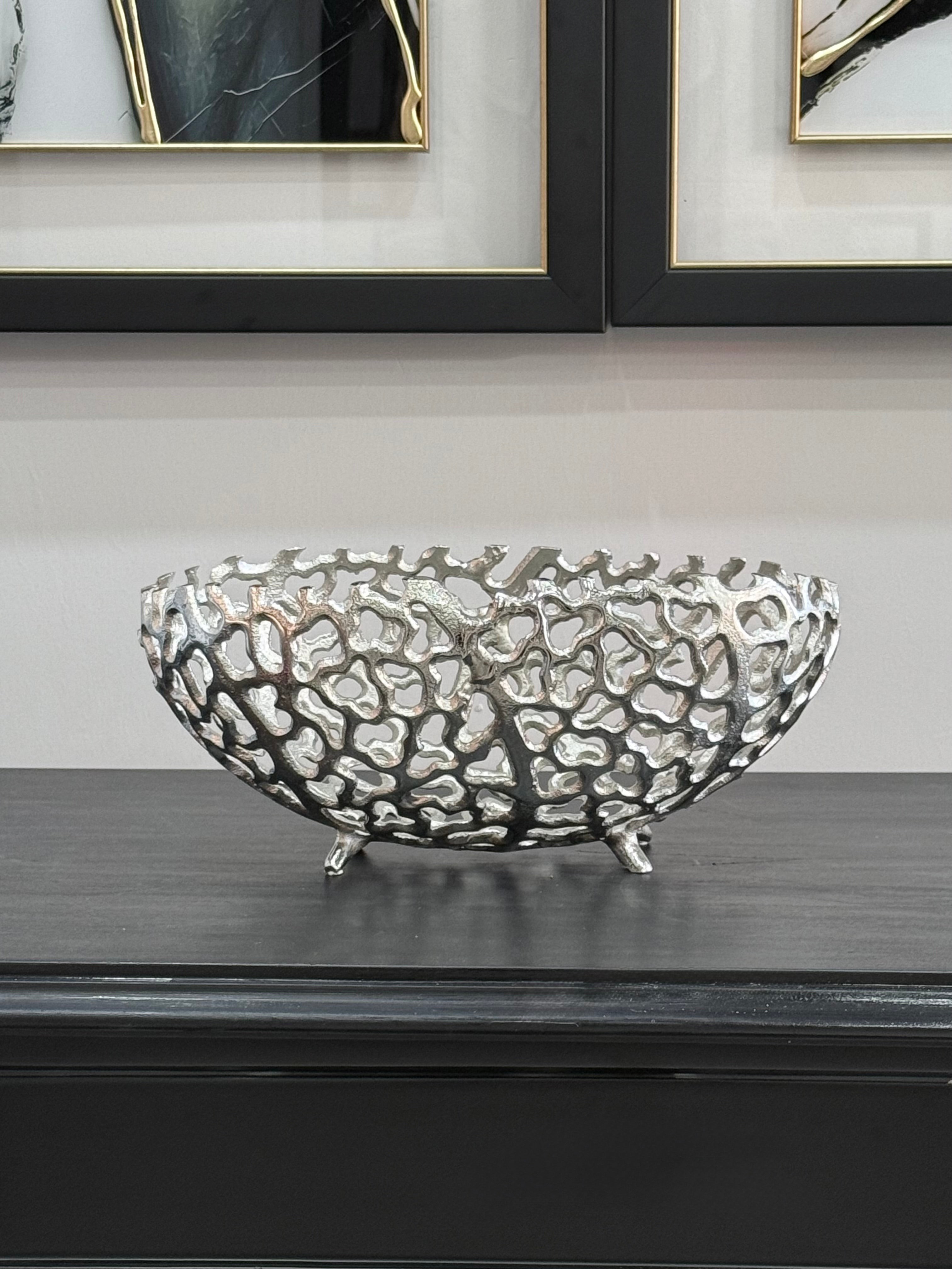 Döküm Kase Desenli  Oval Gümüş 13*28 cm