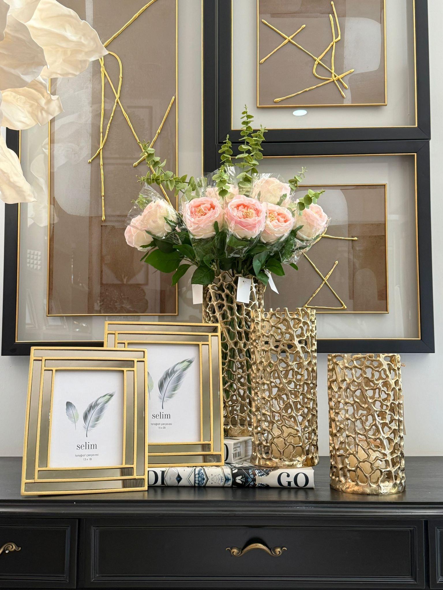 Gold Aynalı Lary Fotoğraf Çerçevesi 
