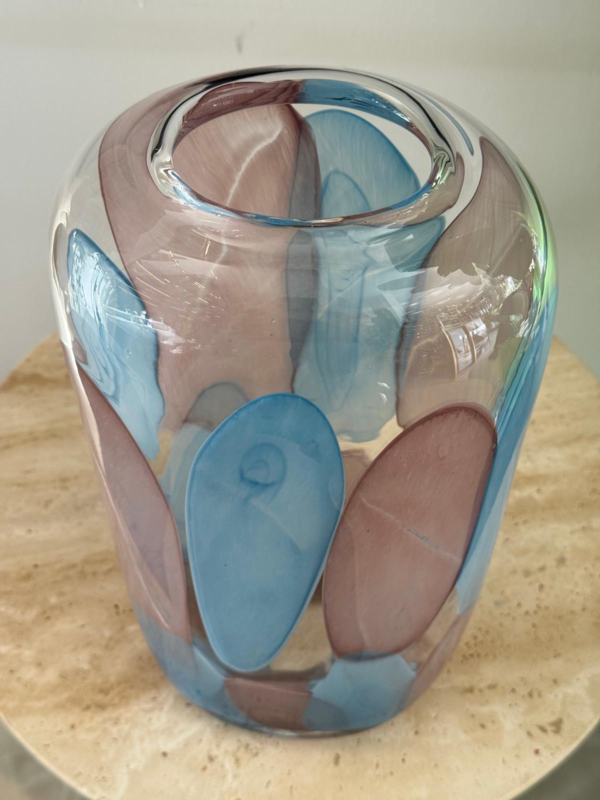 Fuşya Mavi Cam Vazo