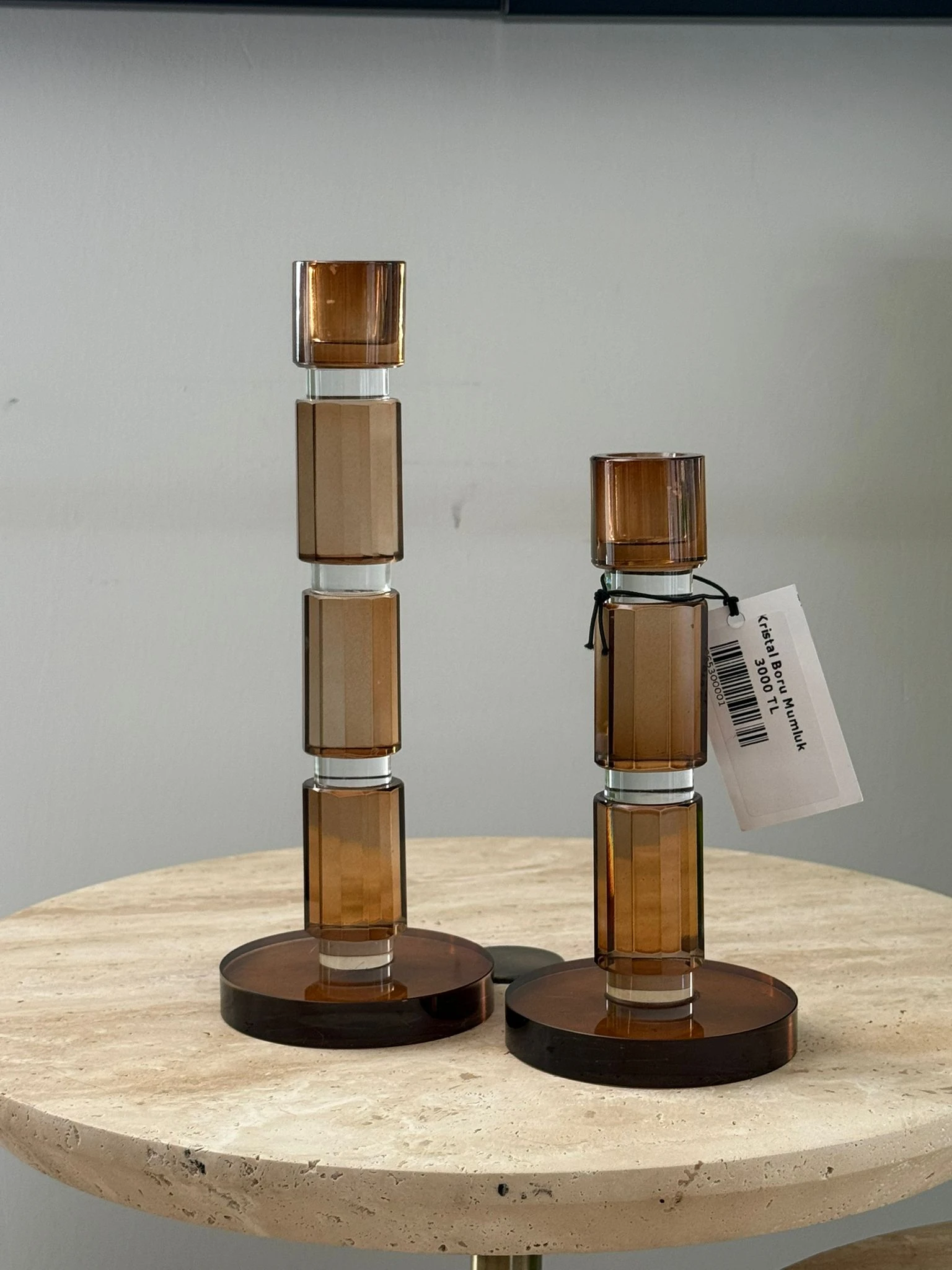 Krsital Amber Boru Şamdan 2li