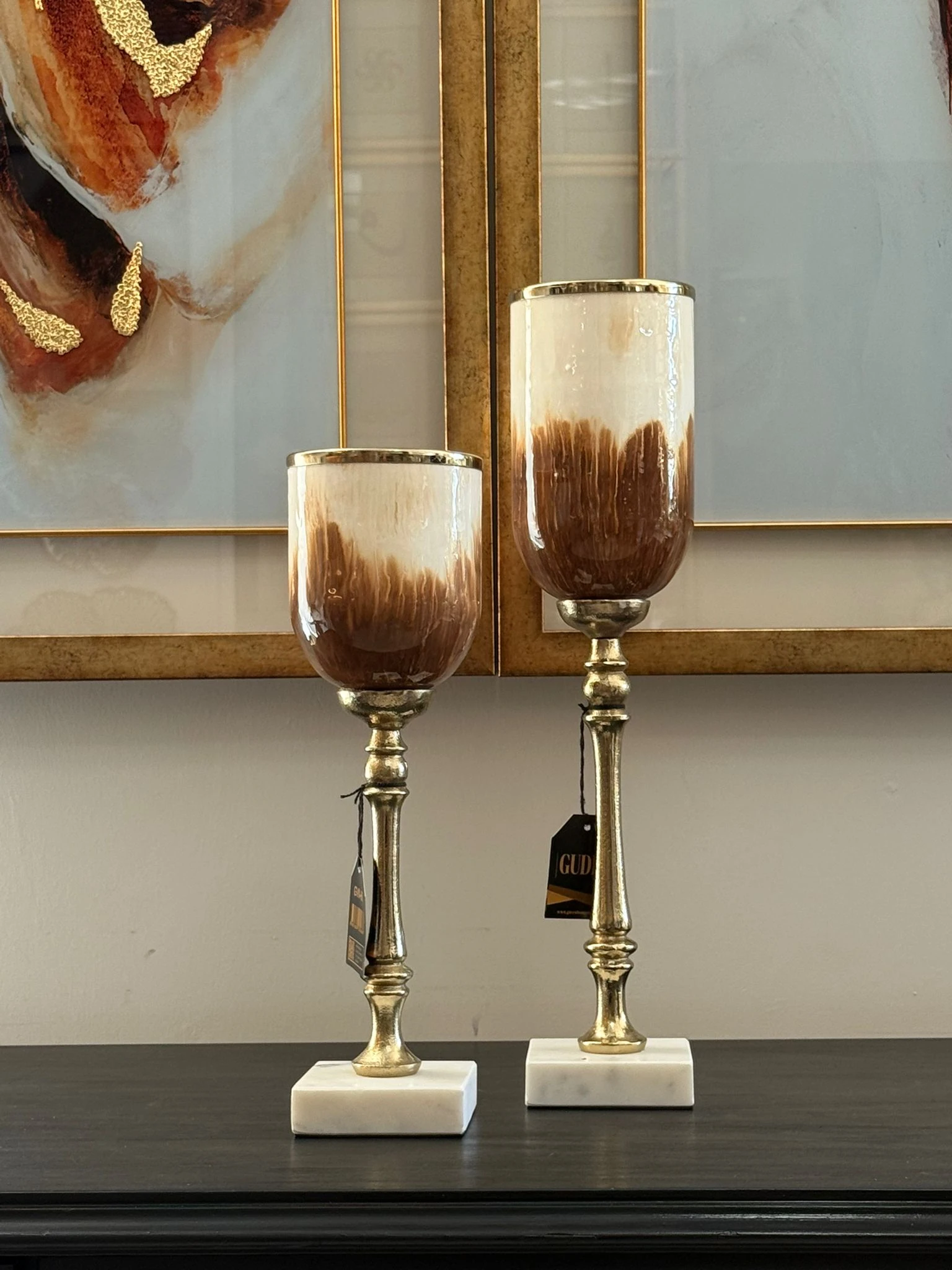 Mermer Kaideli İthal Döküm Ayaklı Cam Mumluk 2li 