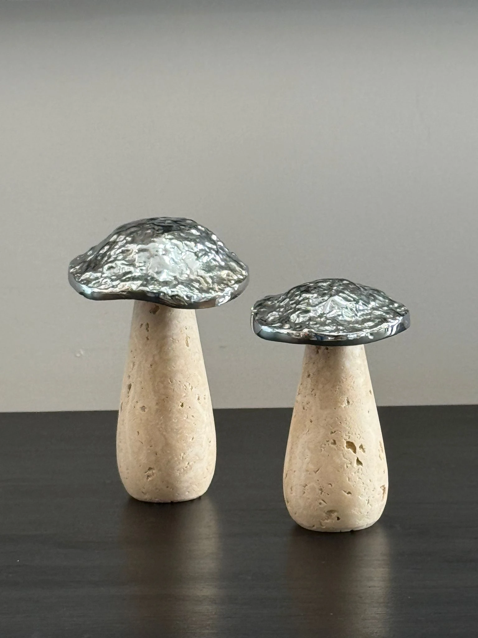 Traverten Kaideli Gümüş Prinç Dekorlu Mantar 2li 