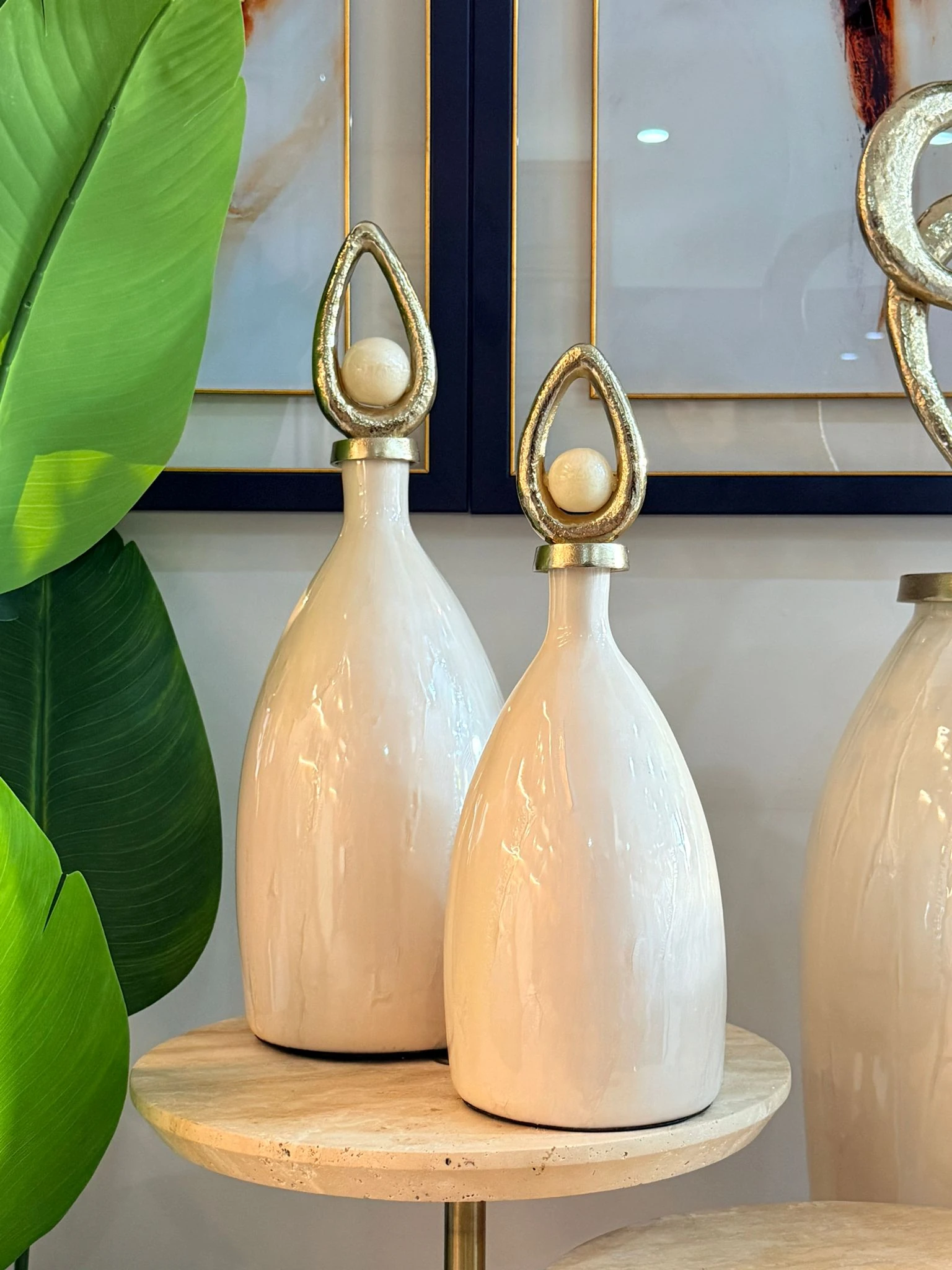 Krem Gold İnci Dekorlu Kapaklı Küp 2li