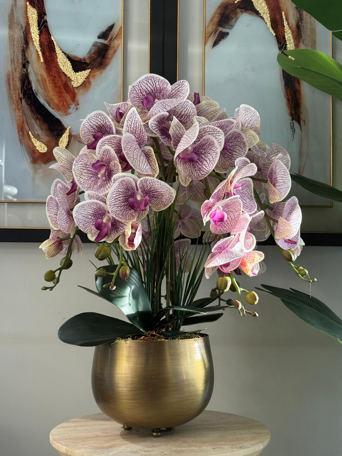 Eskitme Japon Vazoda Pembe Lux  Islak 6 Dal Orkide Aranjmanı