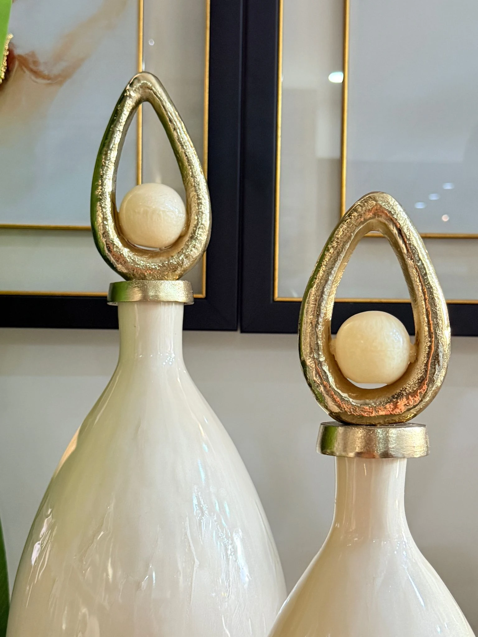 Krem Gold İnci Dekorlu Kapaklı Küp 2li